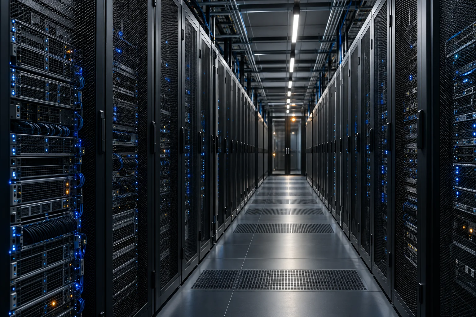 Gang zwischen Serverschränken in einem Data Center