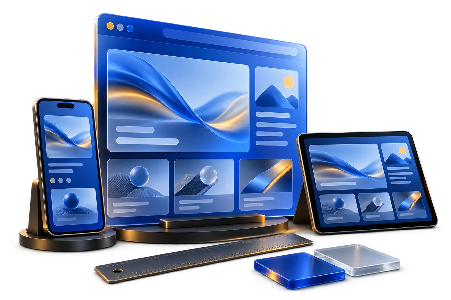 Responsive website layouts on browser, phone and tablet