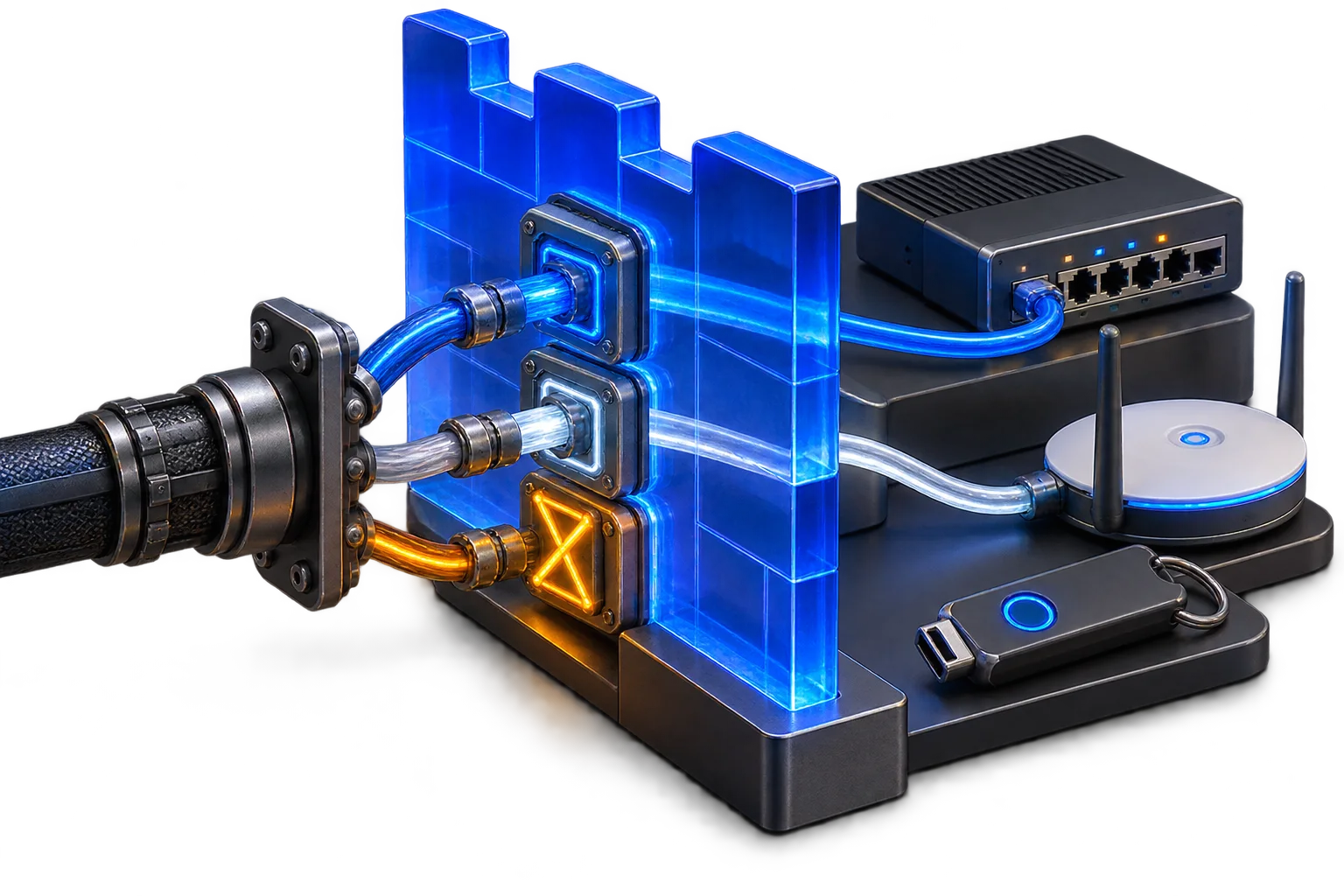 Controlled network access between firewall, switch and Wi-Fi