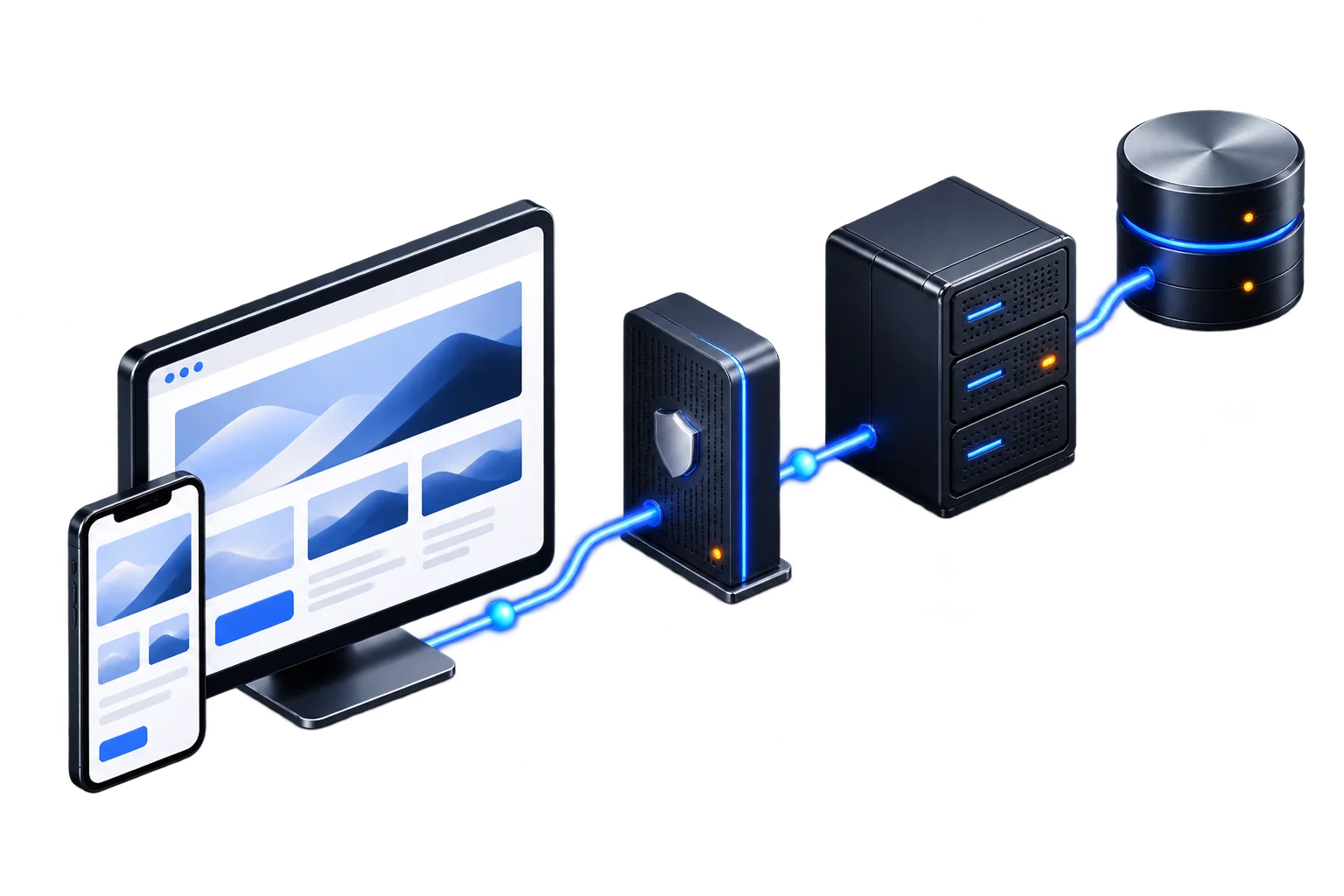 Website on desktop and phone with web server and database